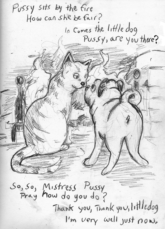 Nursery Rhyme Sketch Challenge Day 8, Pussy Sits by the fire
