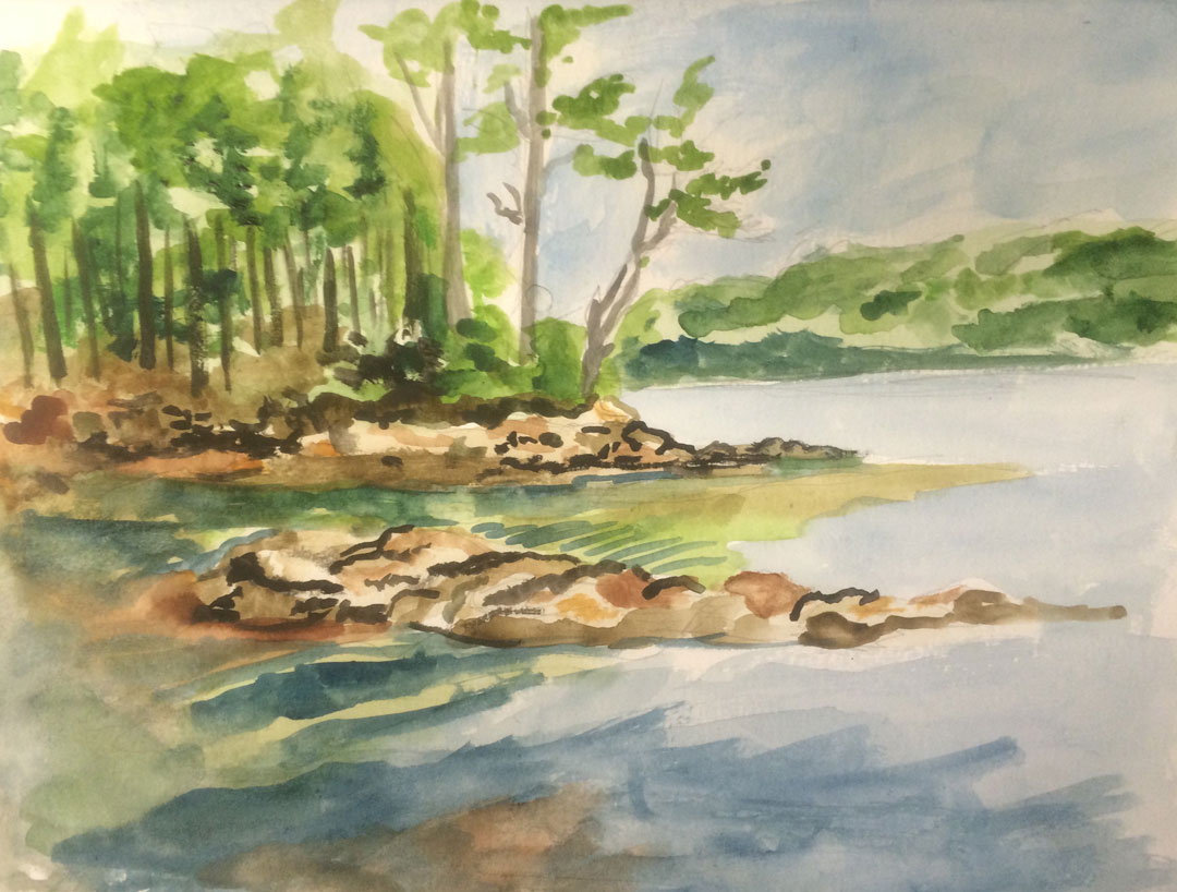 Visiting Parents: First Watercolor on the Maine Coast