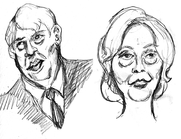 Sketches of Donald Trump and Hillary Clinton from last night's debate.