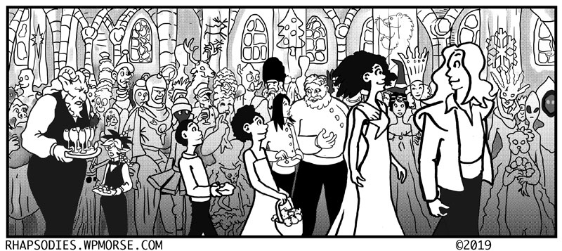 Original Wedding party scene uncovered by word balloons.