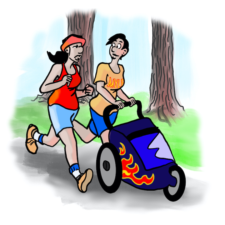 Tara and Rowan go jogging.
Rhapsodies, sisters, stroller