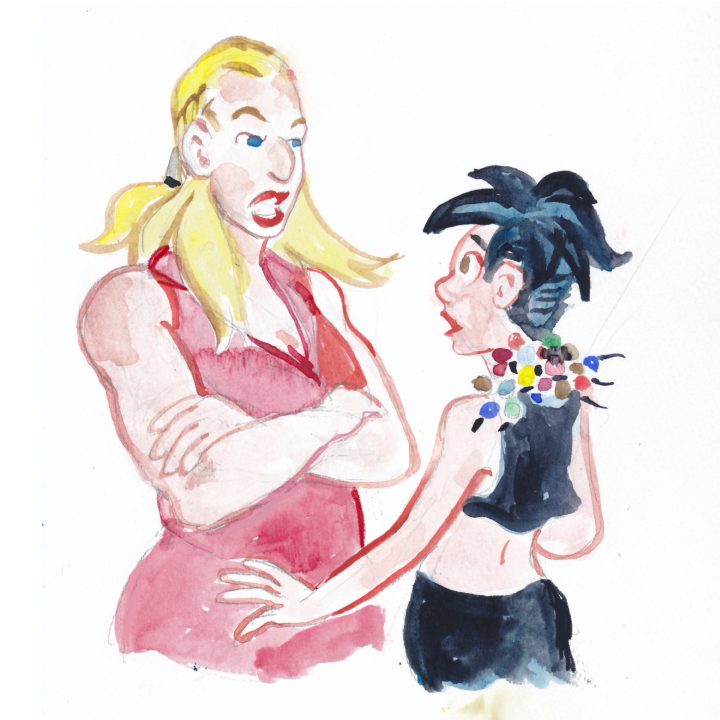 Blossom and Hilda argue in an upcoming scene. 
watercolor sketch rhapsodies