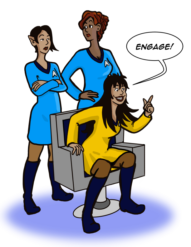 Nancy, Michelle and Dielle cosplay as gender flipped Spock, Kirk and Bones in this Star Trek The Original Series fusion.
Captain fanart fusion mashup